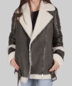 Women's Debra Grey B-3 Bomber Leather Jacket