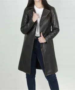 Women's Distressed Brown 3/4 Length Leather Coat