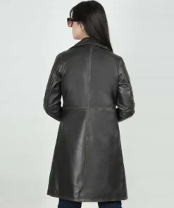 Women's Brown Distressed 3/4 Length Leather Coat