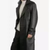 Men's Black Double Breasted Lambskin Leather Coat Knee Length