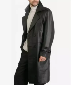 Men's Black Double Breasted Lambskin Leather Coat Knee Length