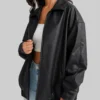Emma Black Oversized Bomber Leather Jacket