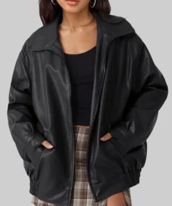 Women’s Emma Black Oversized Bomber Leather Jacket