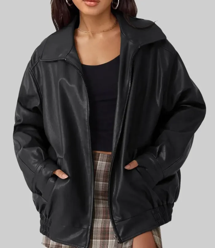 Women’s Emma Black Oversized Bomber Leather Jacket