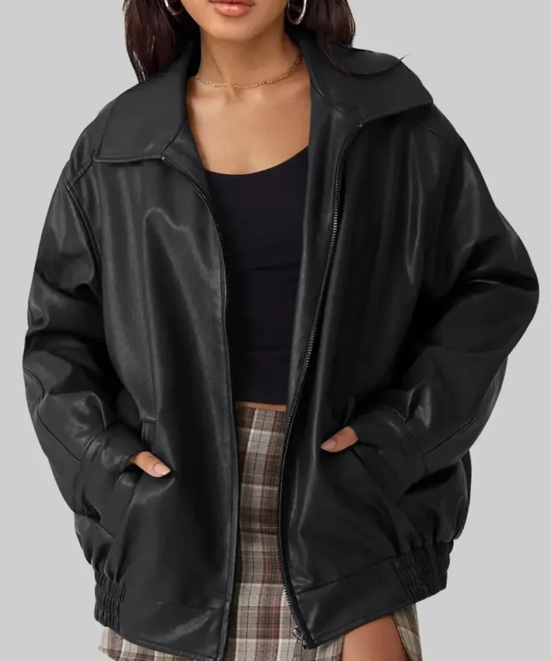 Women’s Emma Black Oversized Bomber Leather Jacket