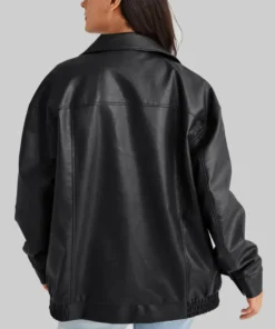 Women’s Black Emma Oversized Bomber Leather Jacket