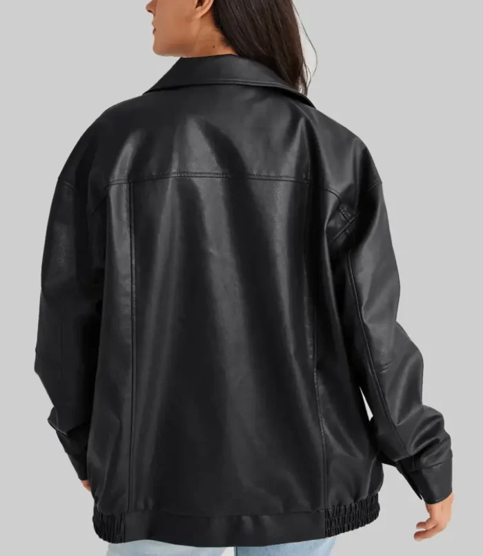 Women’s Black Emma Oversized Bomber Leather Jacket