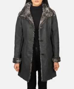 Women's Erica Shearling Black Leather Coat