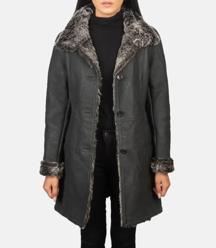 Women's Erica Shearling Black Leather Coat