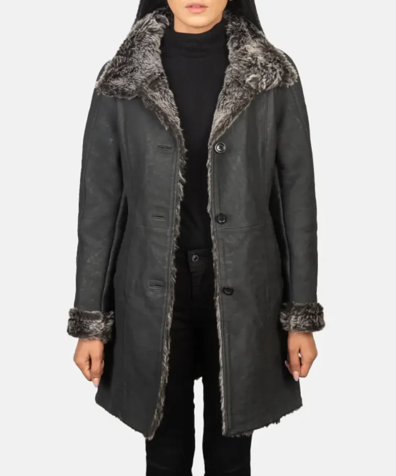 Women's Erica Shearling Black Leather Coat