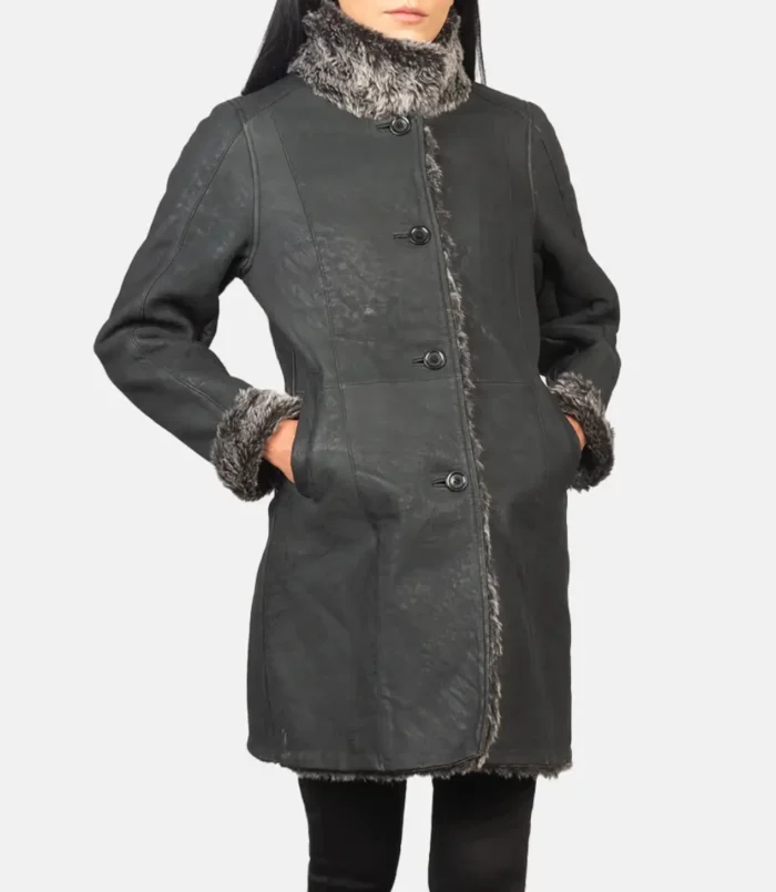 Women's Black Erica Shearling Leather Coat