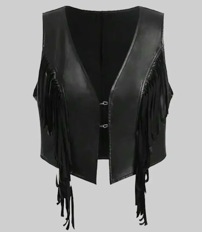 Women’s Fenny Western Style Black Leather Vest