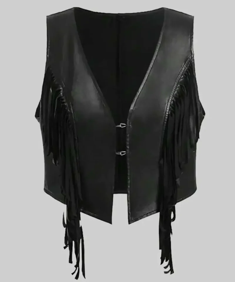 Women’s Fenny Western Style Black Leather Vest