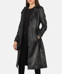 Women's Fixon Hooded Black Trench Coat