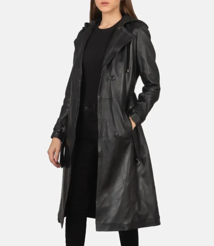 Women's Fixon Hooded Black Trench Coat