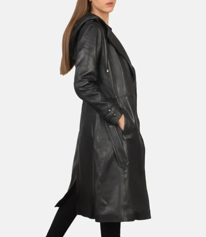 Women's Black Fixon Hooded Trench Coat
