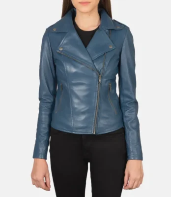 Women's Flashback Blue Leather Biker Jacket