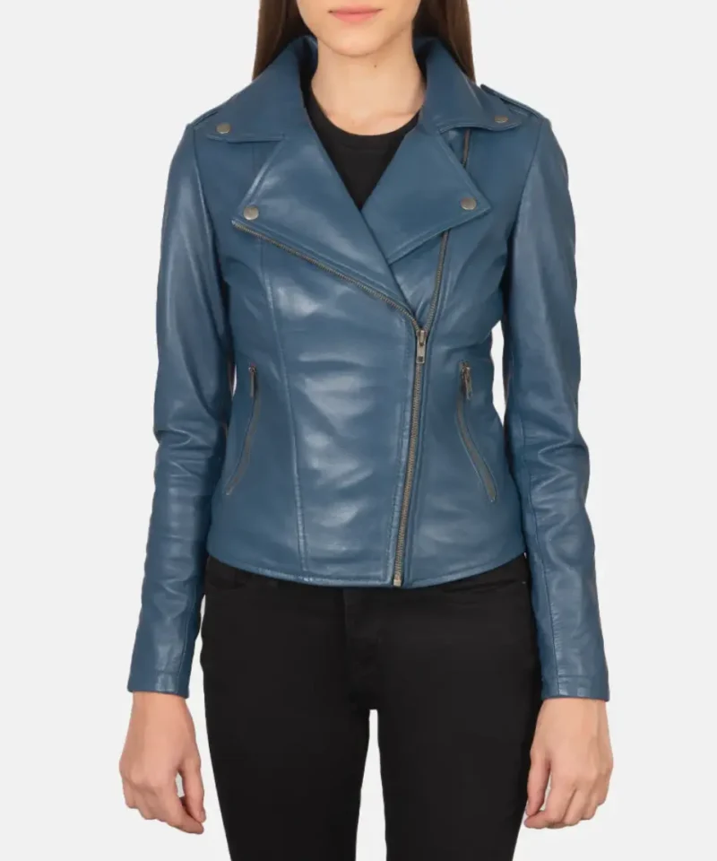 Women's Flashback Blue Leather Biker Jacket