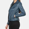 Women's Blue Flashback Leather Biker Jacket