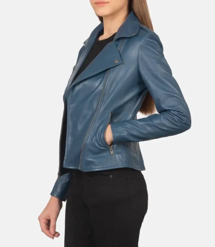 Women's Blue Flashback Leather Biker Jacket