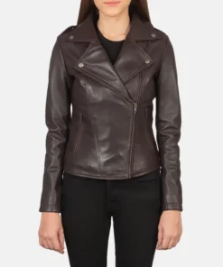 Women's Flashback Maroon Leather Biker Jacket