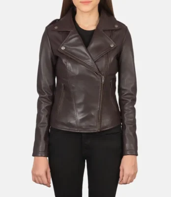 Women's Flashback Maroon Leather Biker Jacket
