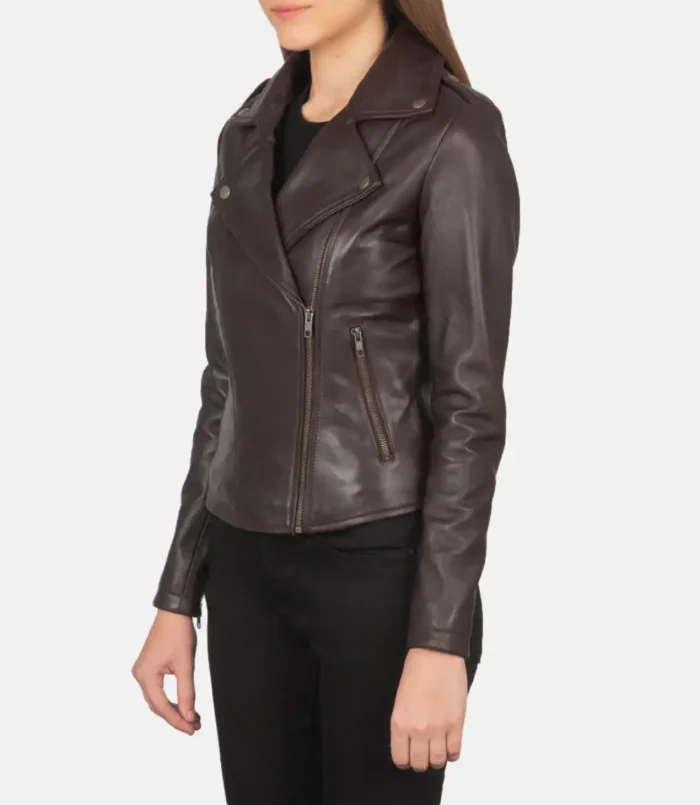 Women's Maroon Flashback Leather Biker Jacket