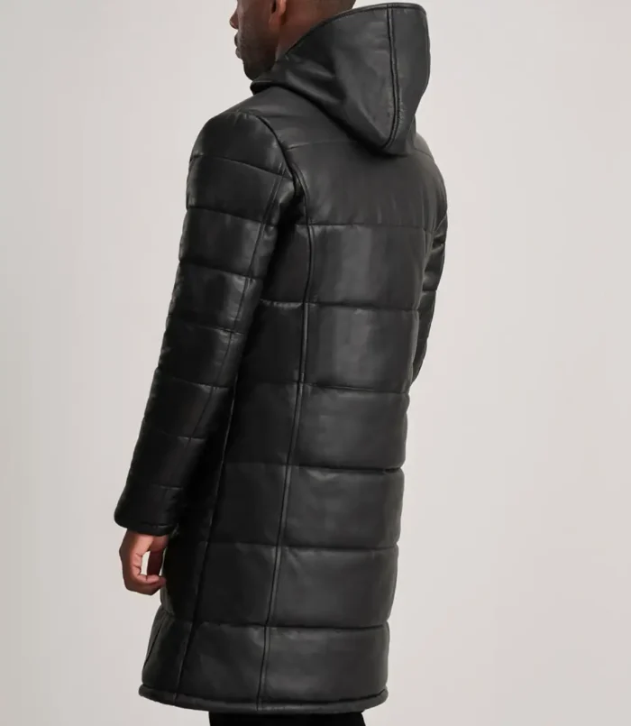 Men's Black Floyd Hooded Leather Puffer Coat