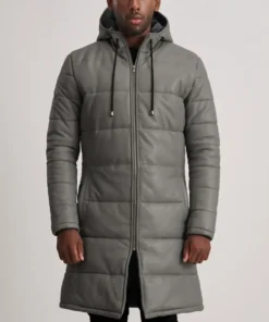 Men's Floyd Grey Hooded Leather Puffer Coat