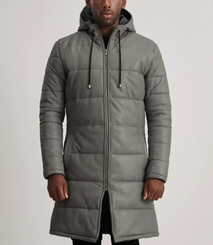 Men's Floyd Grey Hooded Leather Puffer Coat