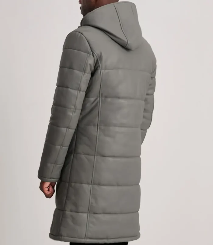 Men's Grey Floyd Hooded Leather Puffer Coat