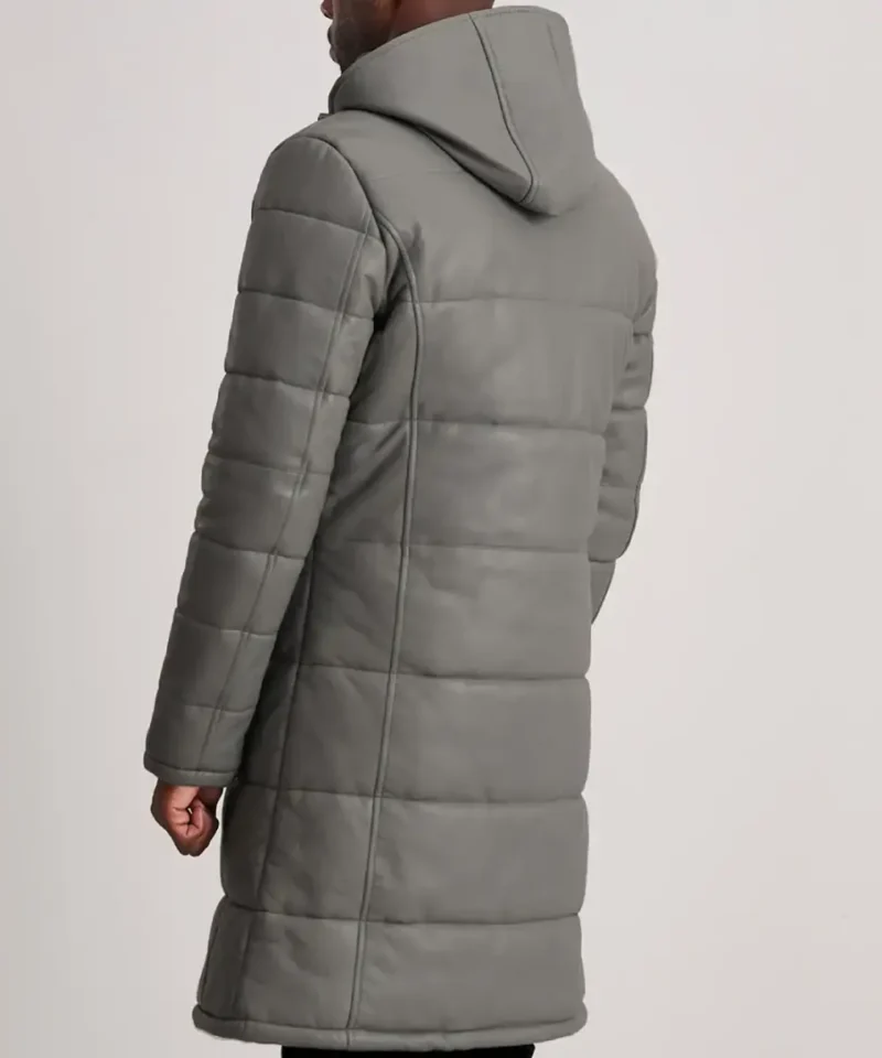 Men's Grey Floyd Hooded Leather Puffer Coat