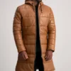 Men's Floyd Tan Brown Hooded Leather Puffer Coat