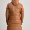 Men's Tan Brown Floyd Hooded Leather Puffer Coat