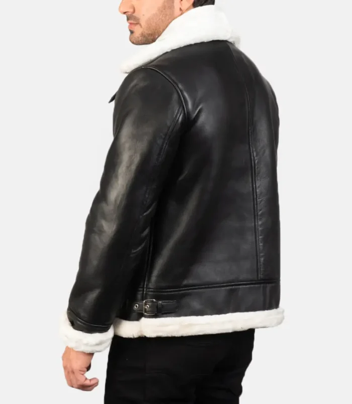 Men's Black & White Francis B-3 Leather Bomber Jacket