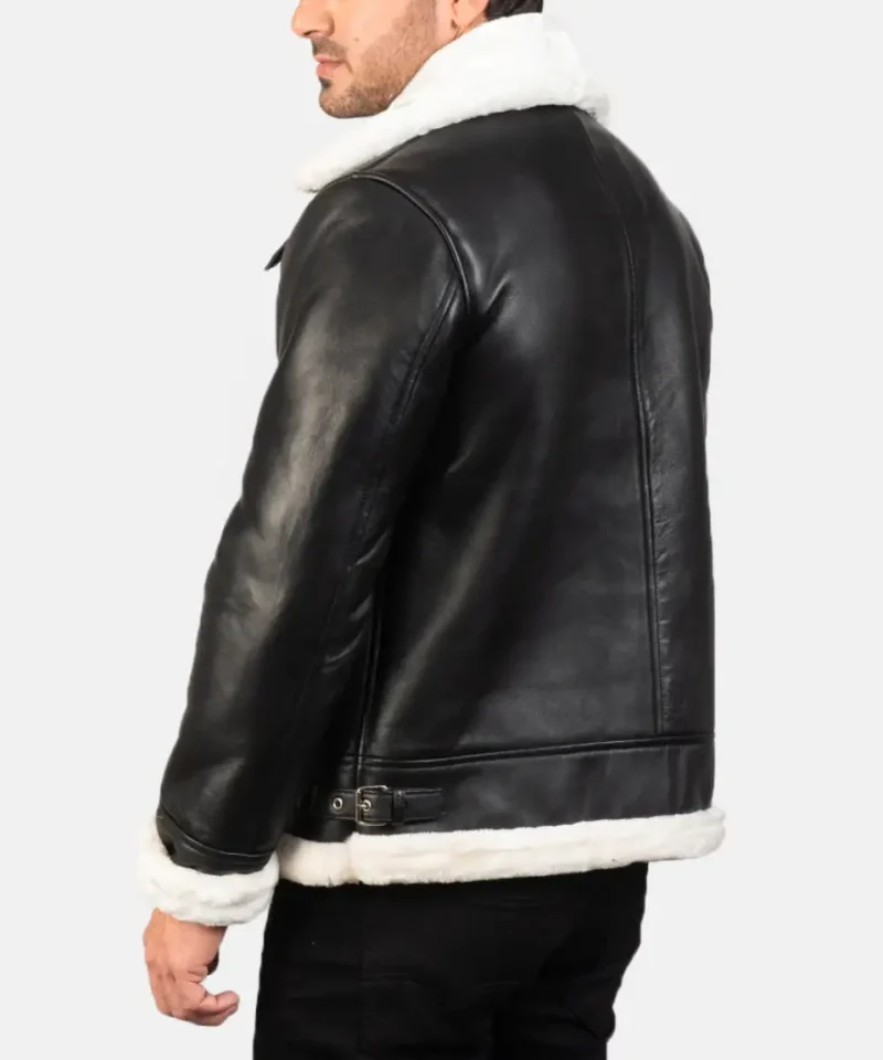 Men's Black & White Francis B-3 Leather Bomber Jacket