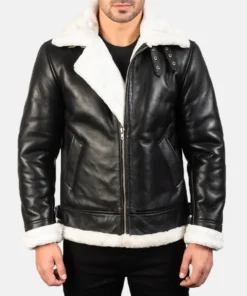 Men's Francis B-3 Black & White Leather Bomber Jacket