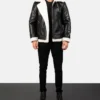 Men's Black & White Francis B-3 Leather Bomber Jacket