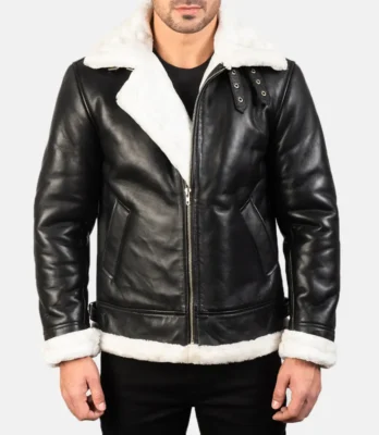Men's Francis B-3 Black & White Leather Bomber Jacket