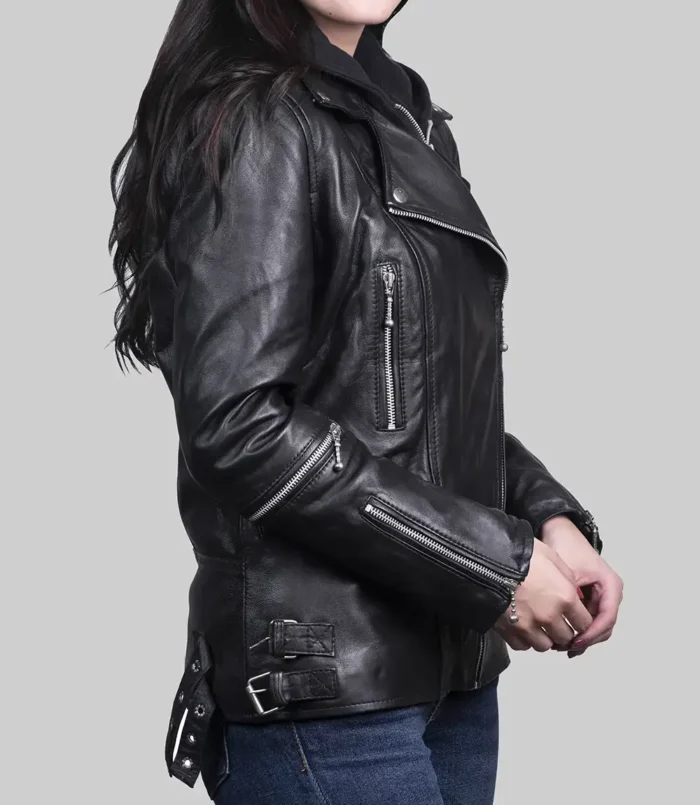 Women's Black Freya Biker Leather Jacket