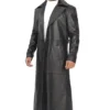 Men's Full Length Black Leather Coat Duster Coat