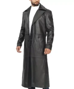 Men's Full Length Black Leather Coat Duster Coat