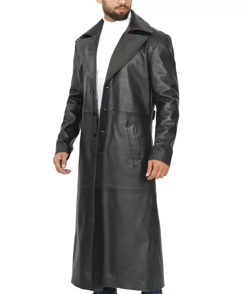 Men's Full Length Black Leather Coat Duster Coat