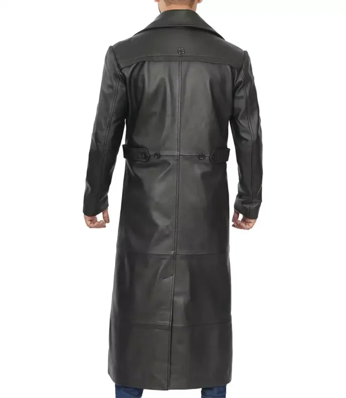 Men's Black Full Length Leather Coat Duster Coat