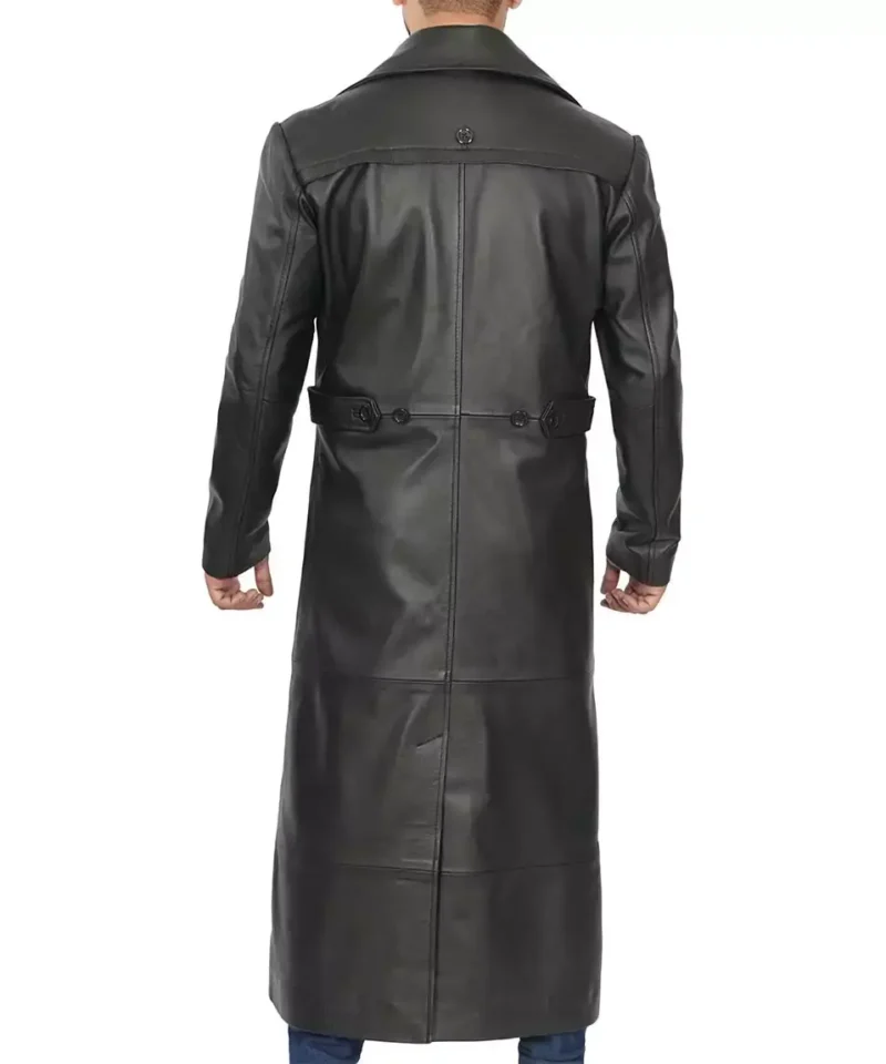 Men's Black Full Length Leather Coat Duster Coat