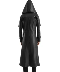 Men's Black Hooded Leather Trench Coat