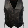 Women’s Jean Studded Distressed Brown Leather Vest