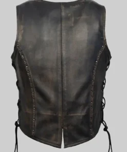 Women’s Jean Studded Distressed Brown Leather Vest