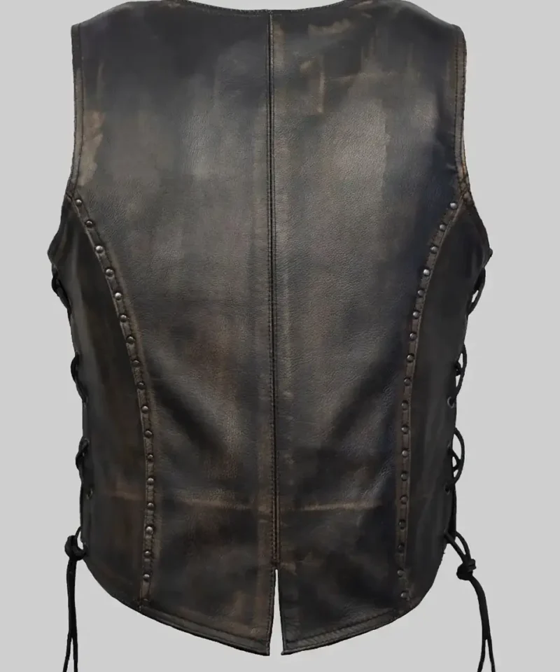 Women’s Jean Studded Distressed Brown Leather Vest