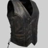Women’s Jean Studded Distressed Brown Leather Vest
